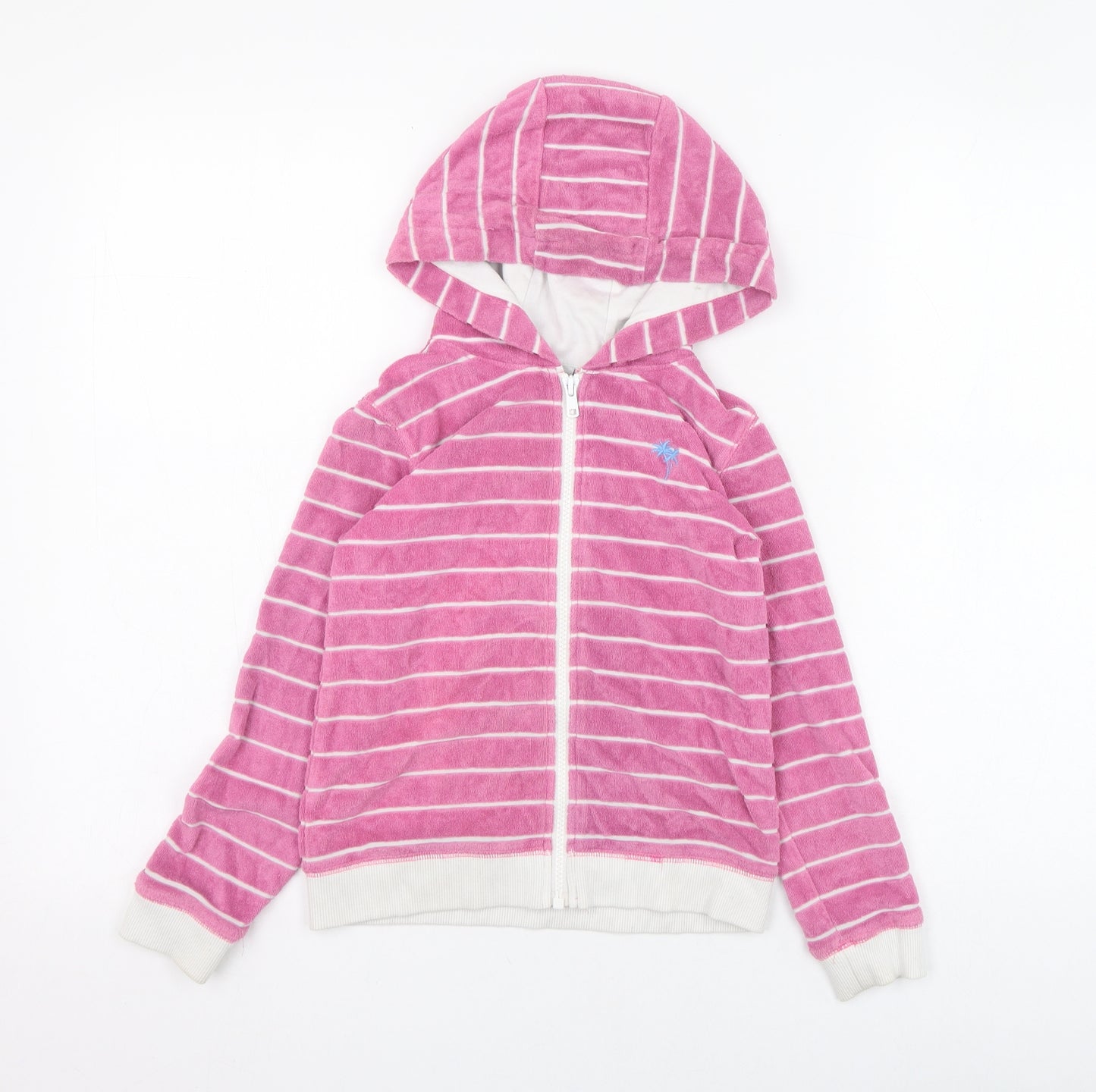 TU Girls Pink Striped Cotton Full Zip Hoodie Size 7 Years  Zip - Palm Tree