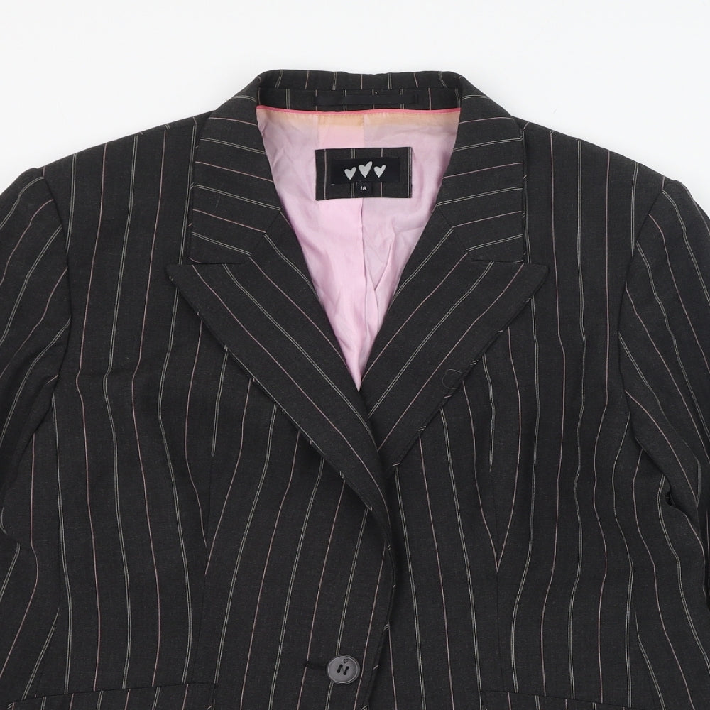 Marks and Spencer Womens Grey Striped  Jacket Blazer Size 18  Button