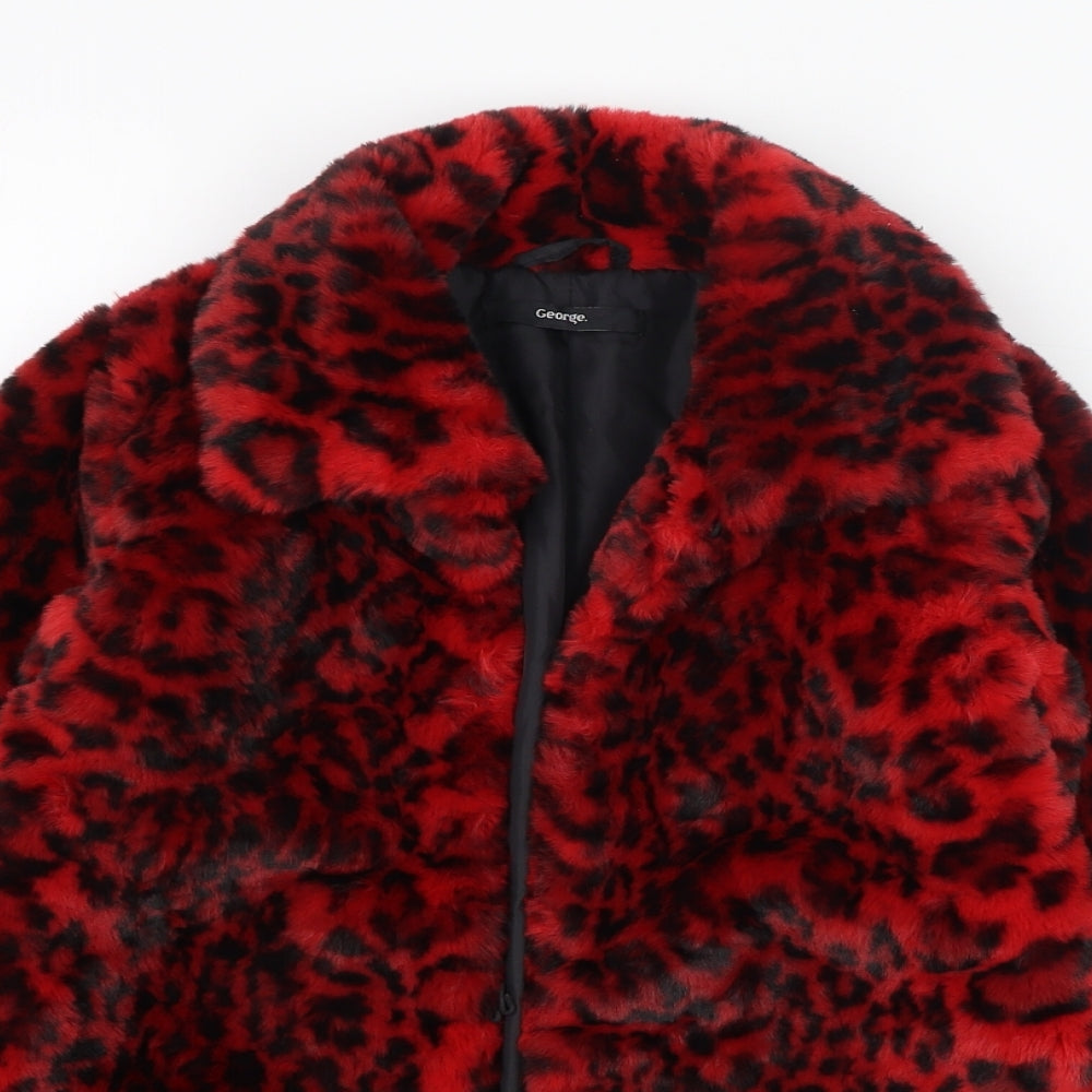 George Girls Red Animal Print  Overcoat Coat Size 7-8 Years