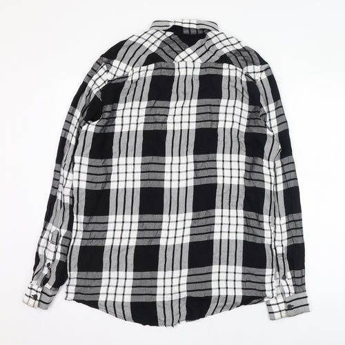 Red Herring Mens Black Check Viscose  Button-Up Size M Collared Button