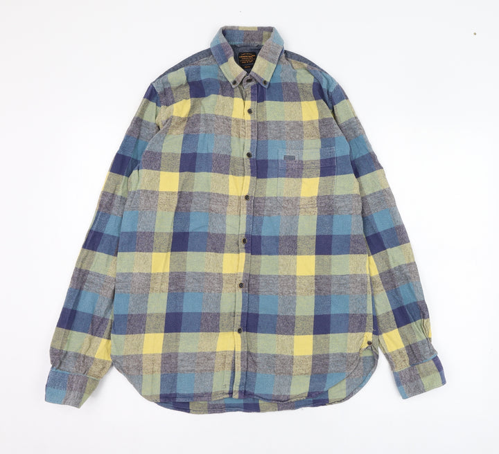Garment Makers Mens Blue Check Cotton  Button-Up Size S Collared Button