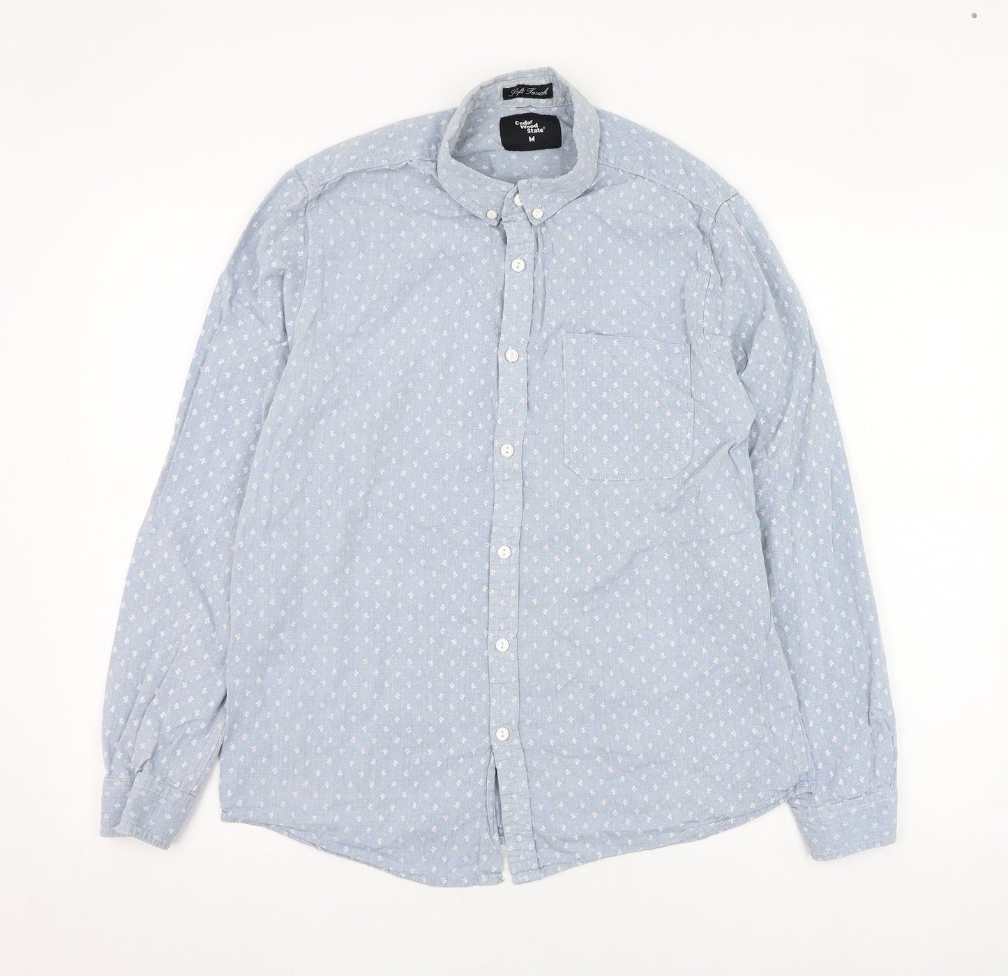 Primark Mens Blue Geometric Cotton  Button-Up Size M Collared Button
