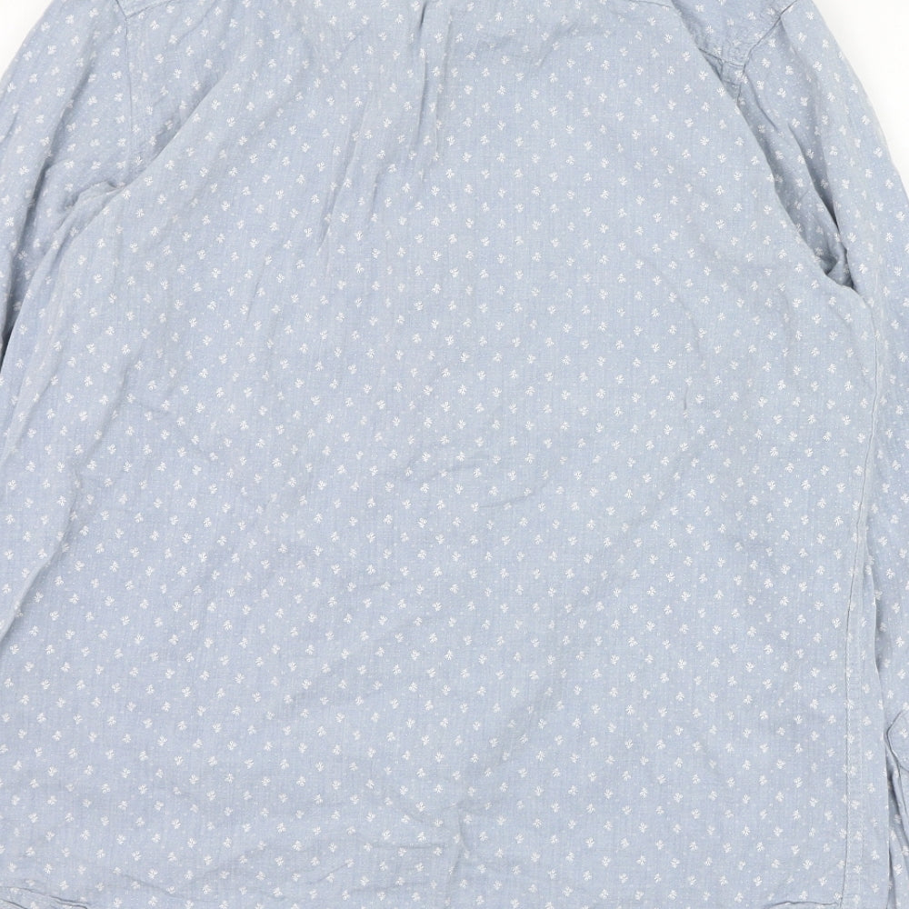 Primark Mens Blue Geometric Cotton  Button-Up Size M Collared Button