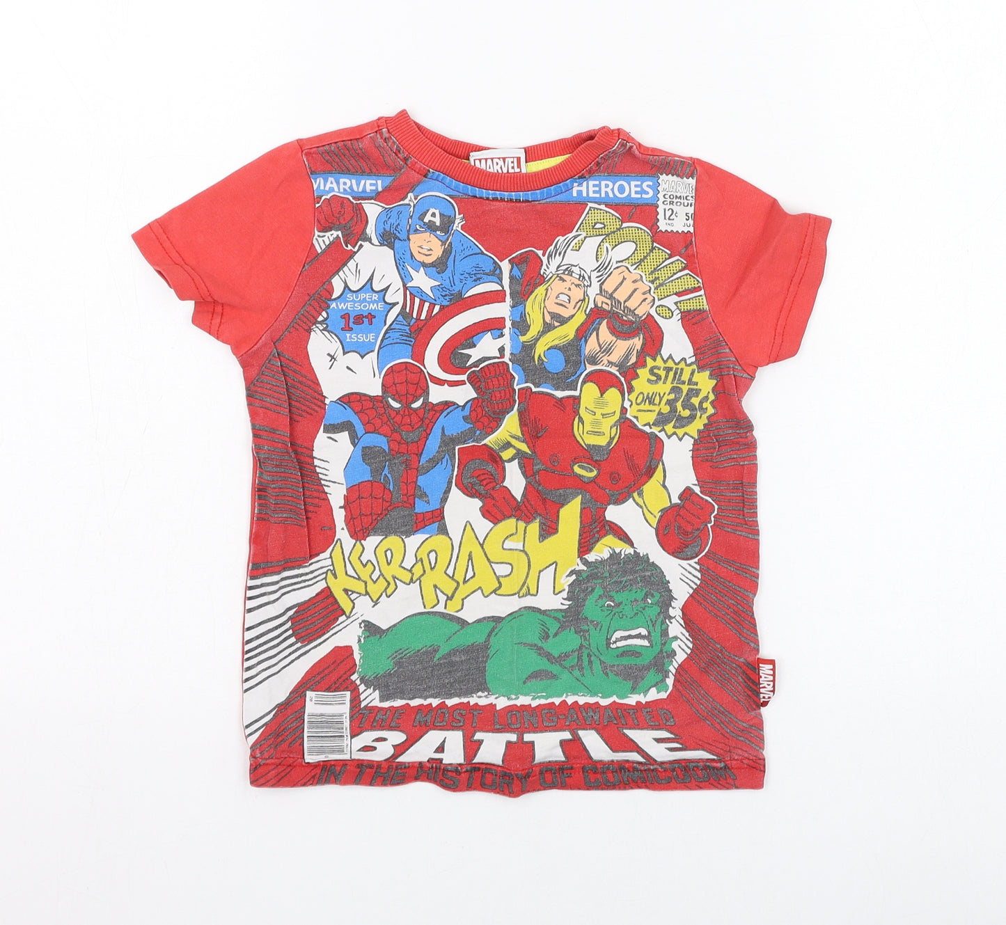 Marvel Boys Red  Cotton Basic T-Shirt Size 3-4 Years Round Neck Pullover - Marvel