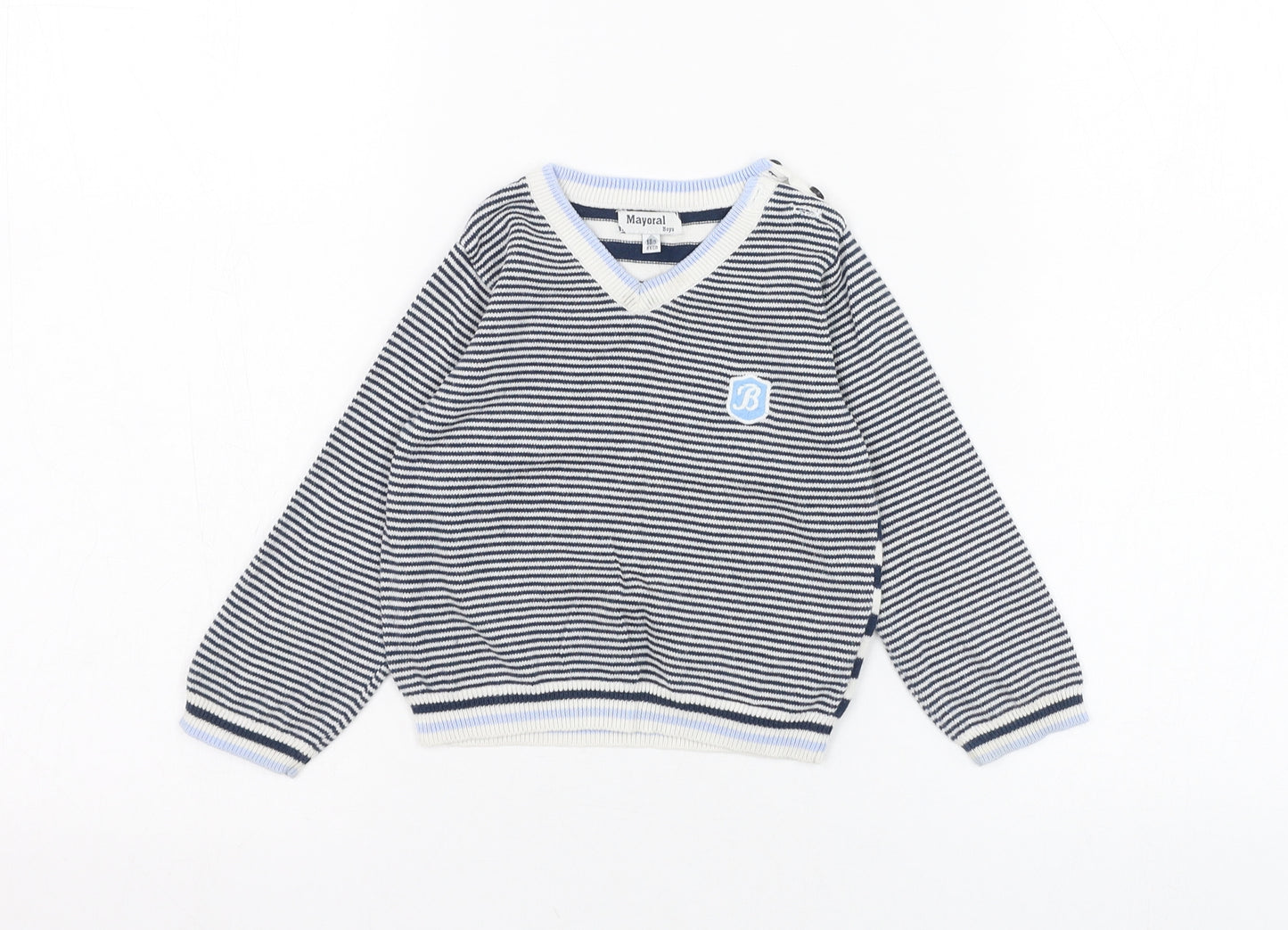 Mayoral Boys Blue Striped Cotton Pullover Jumper Size 12-18 Months  Pullover
