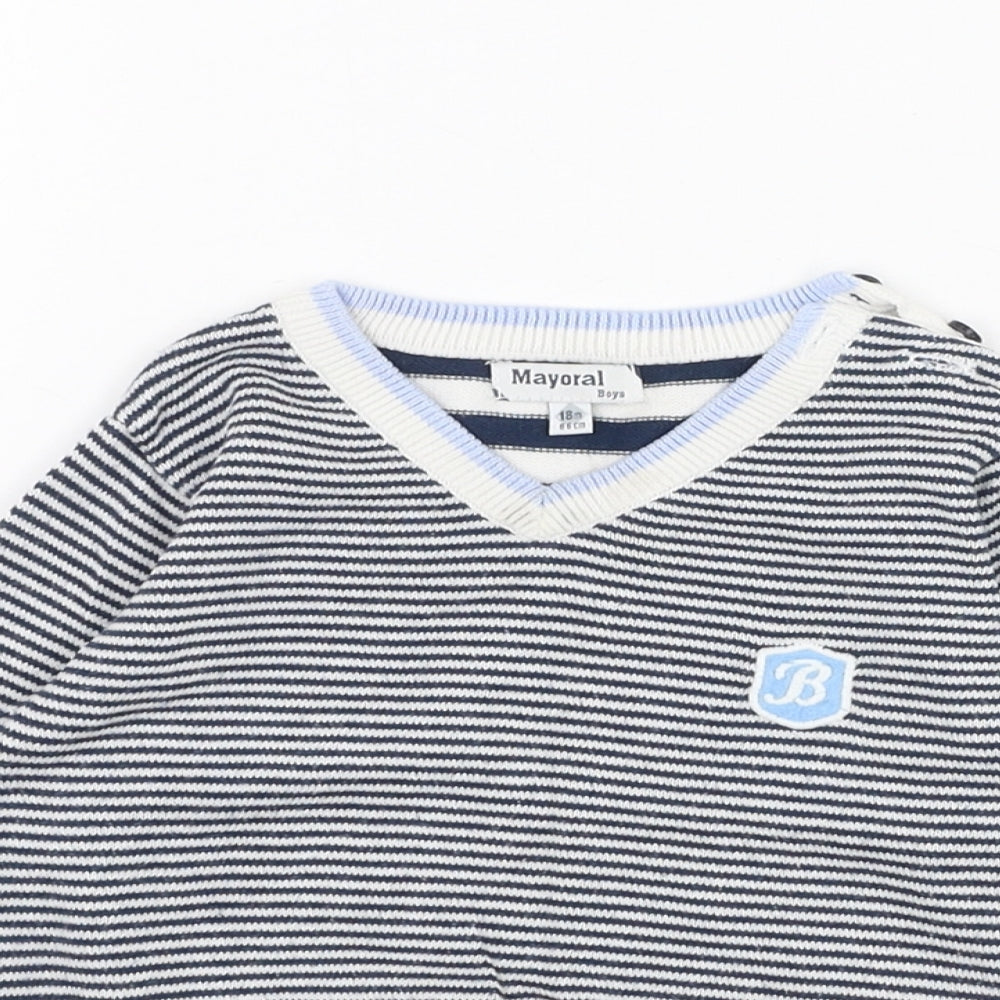 Mayoral Boys Blue Striped Cotton Pullover Jumper Size 12-18 Months  Pullover