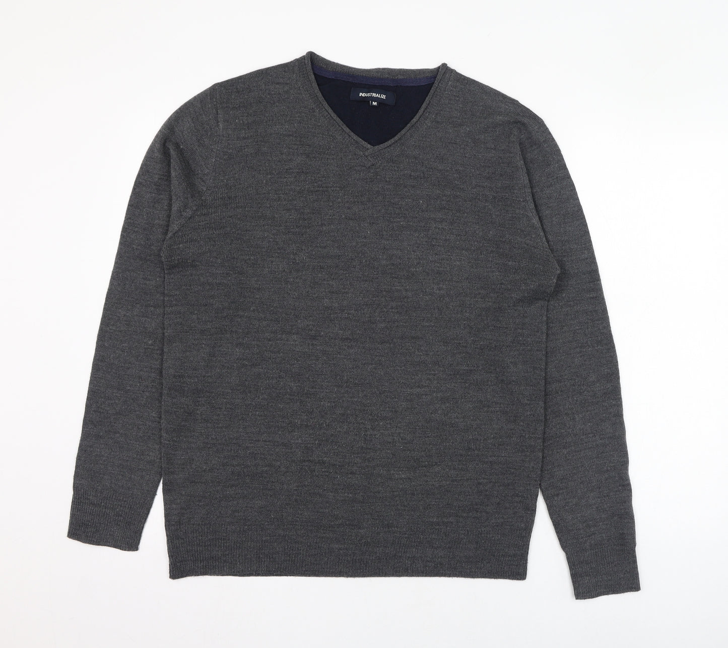 Industrialize Mens Grey V-Neck  Acrylic Pullover Jumper Size M