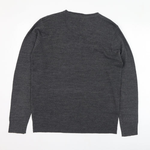 Industrialize Mens Grey V-Neck  Acrylic Pullover Jumper Size M