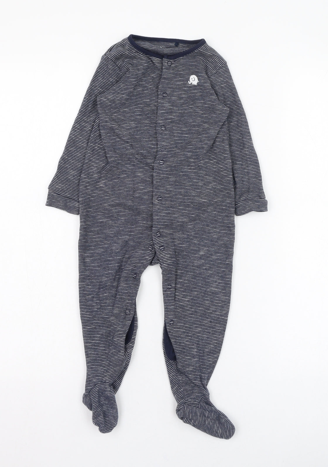 NEXT Boys Blue Striped Cotton Babygrow One-Piece Size 12-18 Months  Button - Elephant