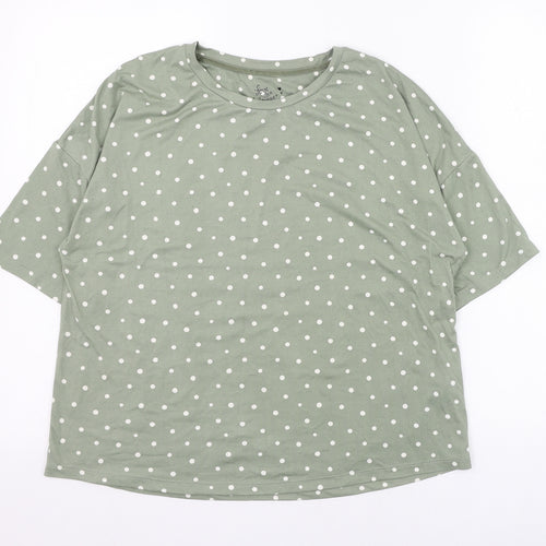 Primark Womens Green Polka Dot Polyester Basic T-Shirt Size 4 Round Neck - Loungewear