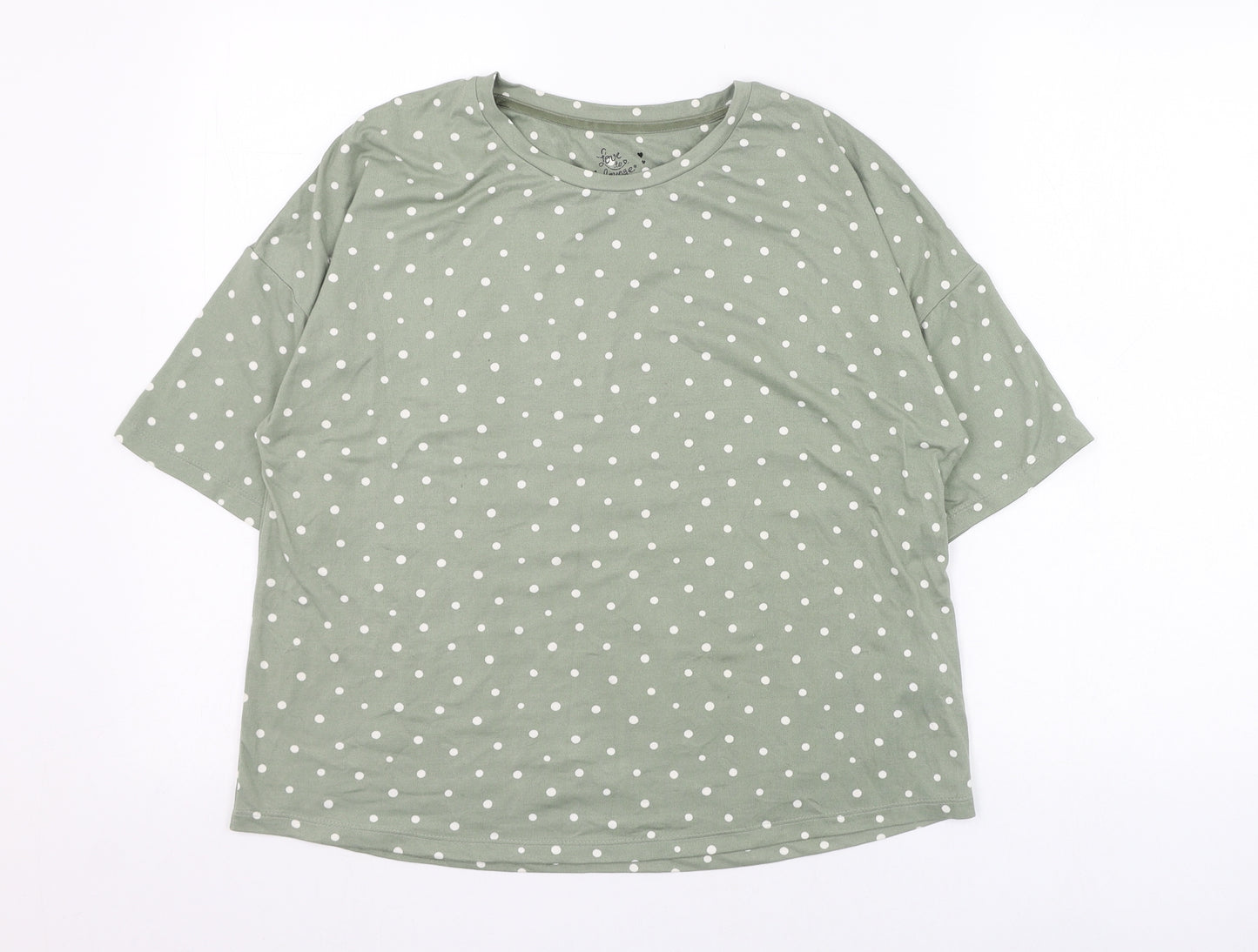 Primark Womens Green Polka Dot Polyester Basic T-Shirt Size 4 Round Neck - Loungewear