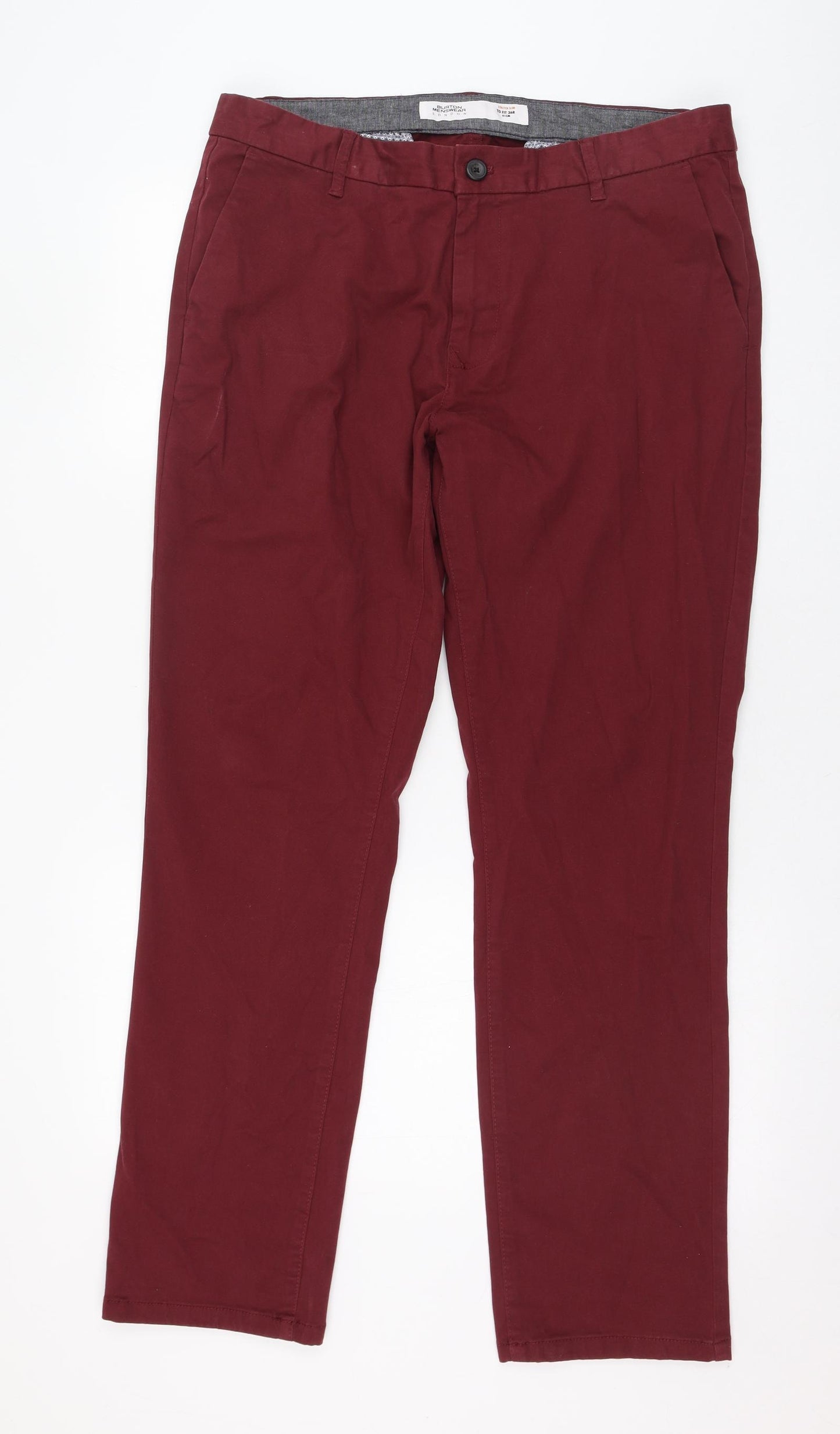 Burton Mens Red  Cotton Chino Trousers Size 36 L30 in Regular Zip