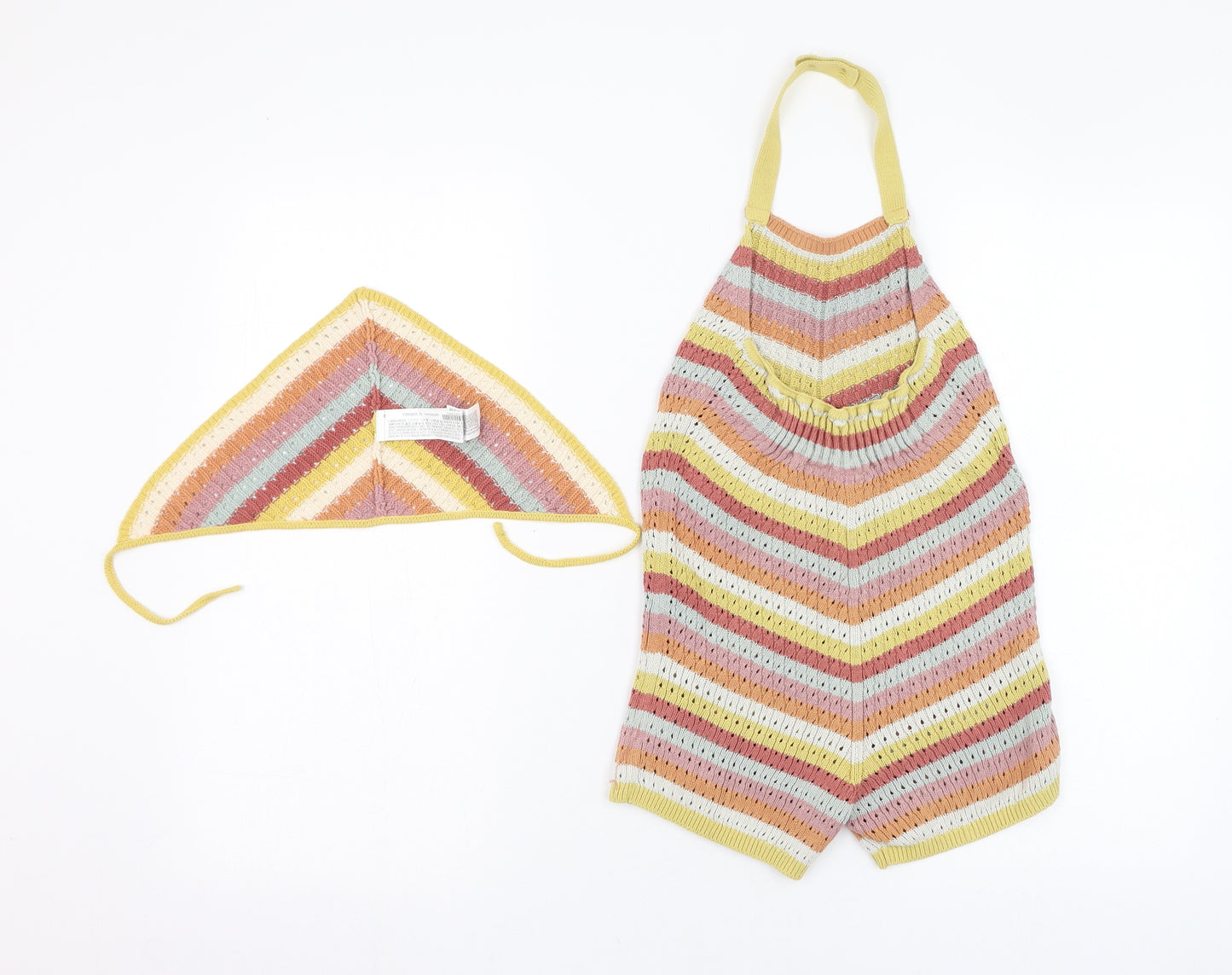 Zara Girls Multicoloured Striped Cotton Romper One-Piece Size 4-5 Years  Pullover