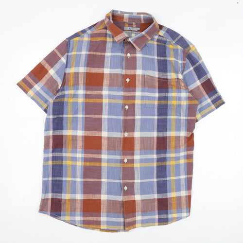 TU Mens Blue Check Cotton  Button-Up Size L Collared Button