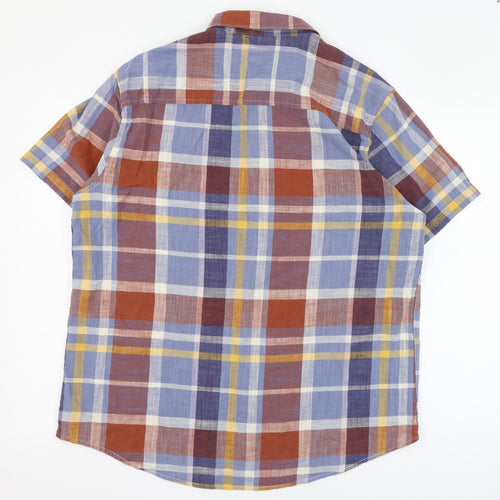 TU Mens Blue Check Cotton  Button-Up Size L Collared Button