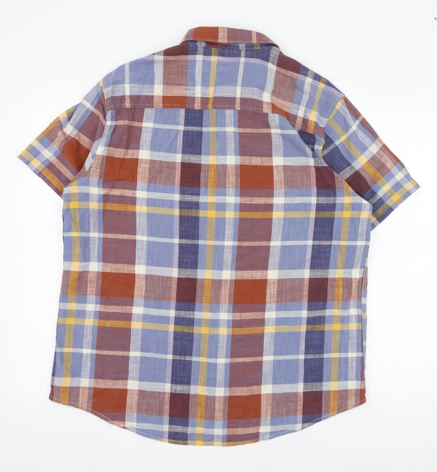 TU Mens Blue Check Cotton  Button-Up Size L Collared Button