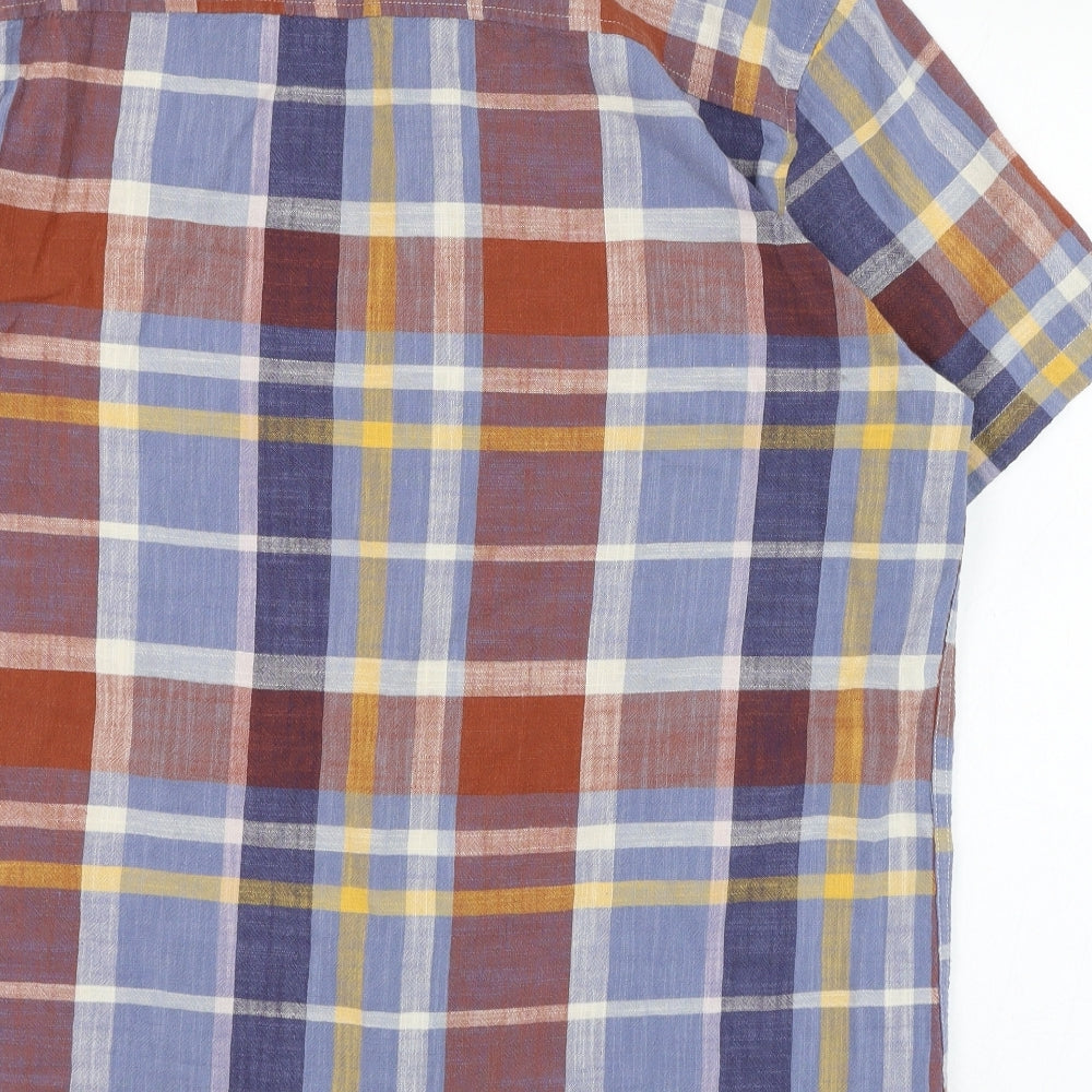 TU Mens Blue Check Cotton  Button-Up Size L Collared Button