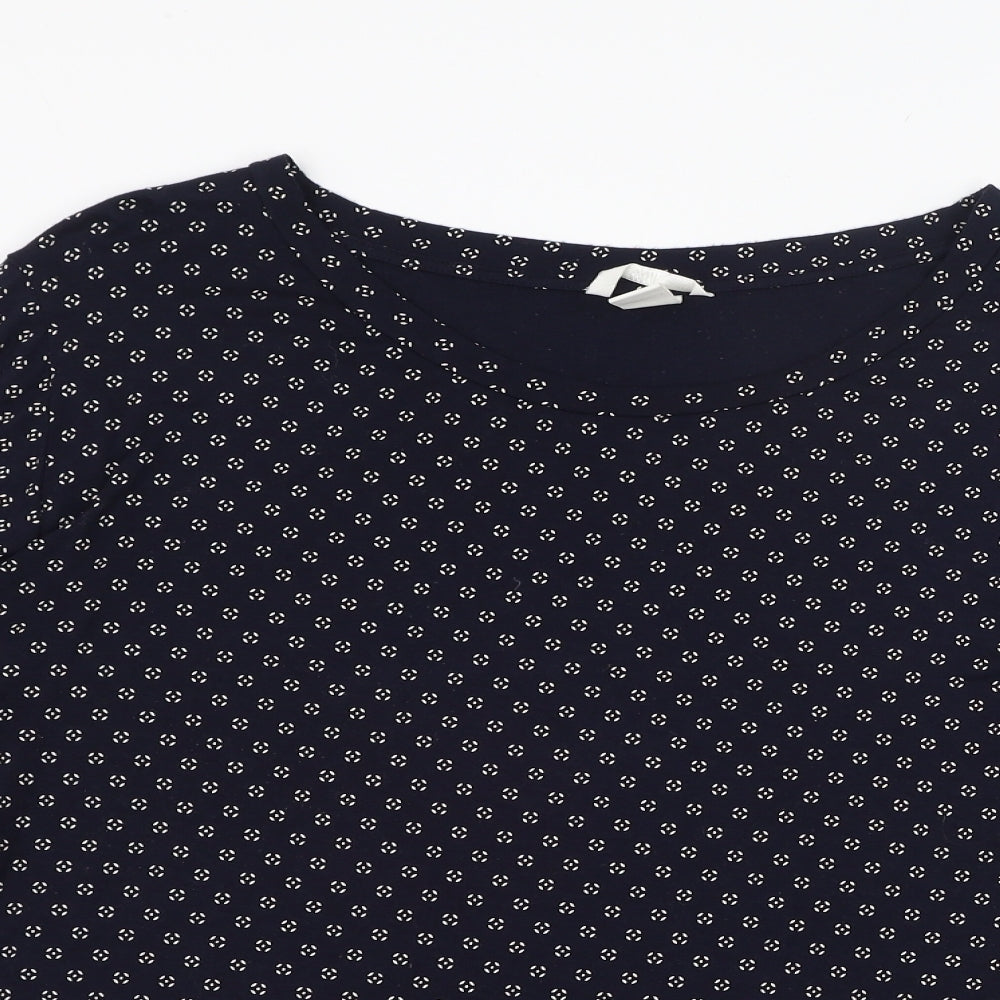 H&M Womens Blue Geometric Viscose Basic T-Shirt Size XL Round Neck