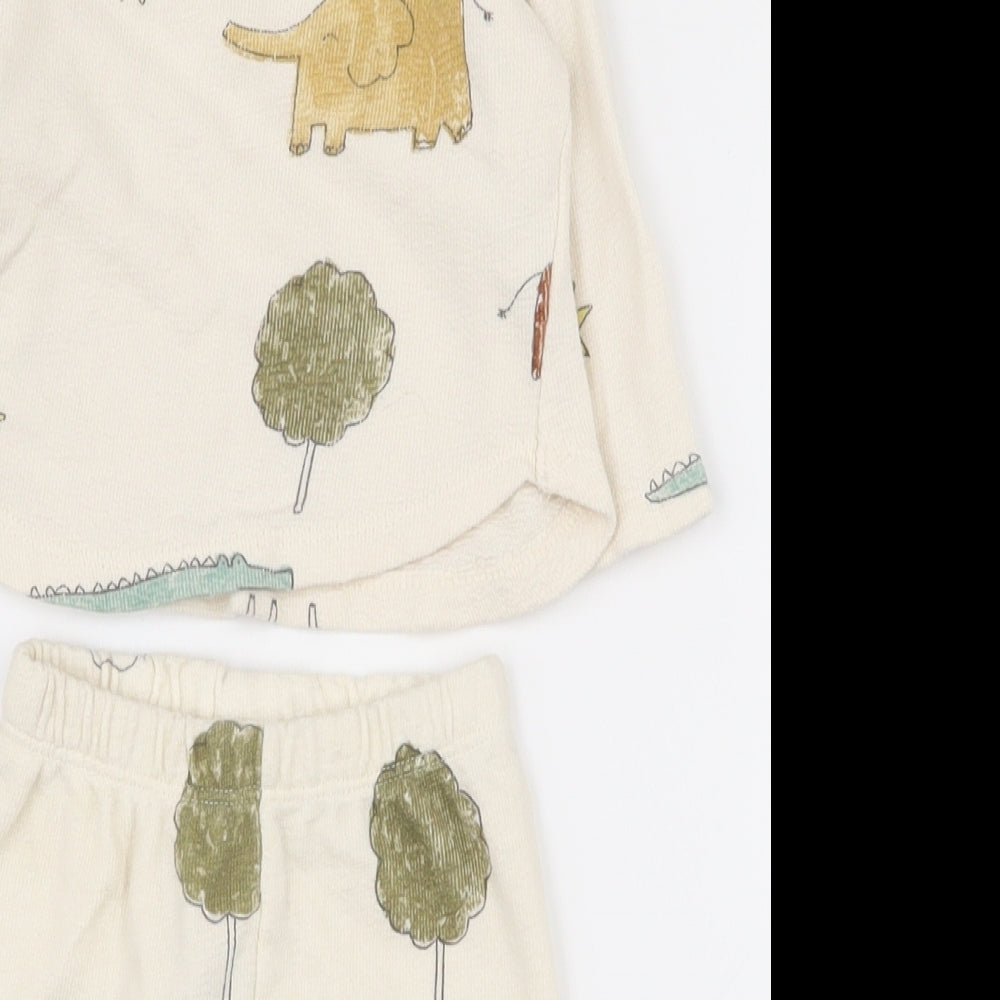 Zara Baby Beige  100% Cotton Trousers Outfit/Set Size 0-3 Months  Button - Animal pattern
