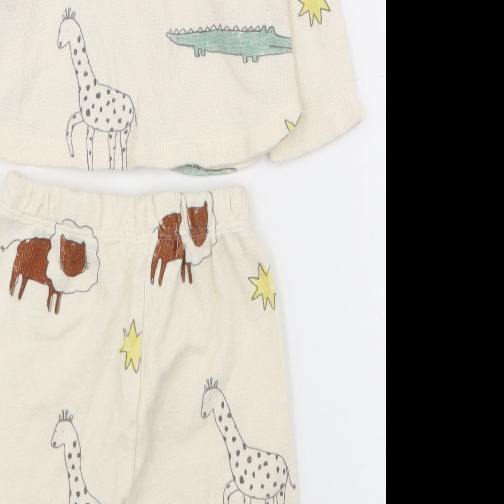 Zara Baby Beige  100% Cotton Trousers Outfit/Set Size 0-3 Months  Button - Animal pattern