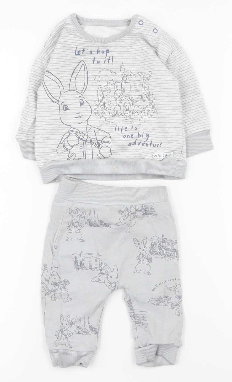 George Baby Grey Striped Cotton Trousers Outfit/Set Size 0-3 Months  Pullover - Peter Rabbit outfit