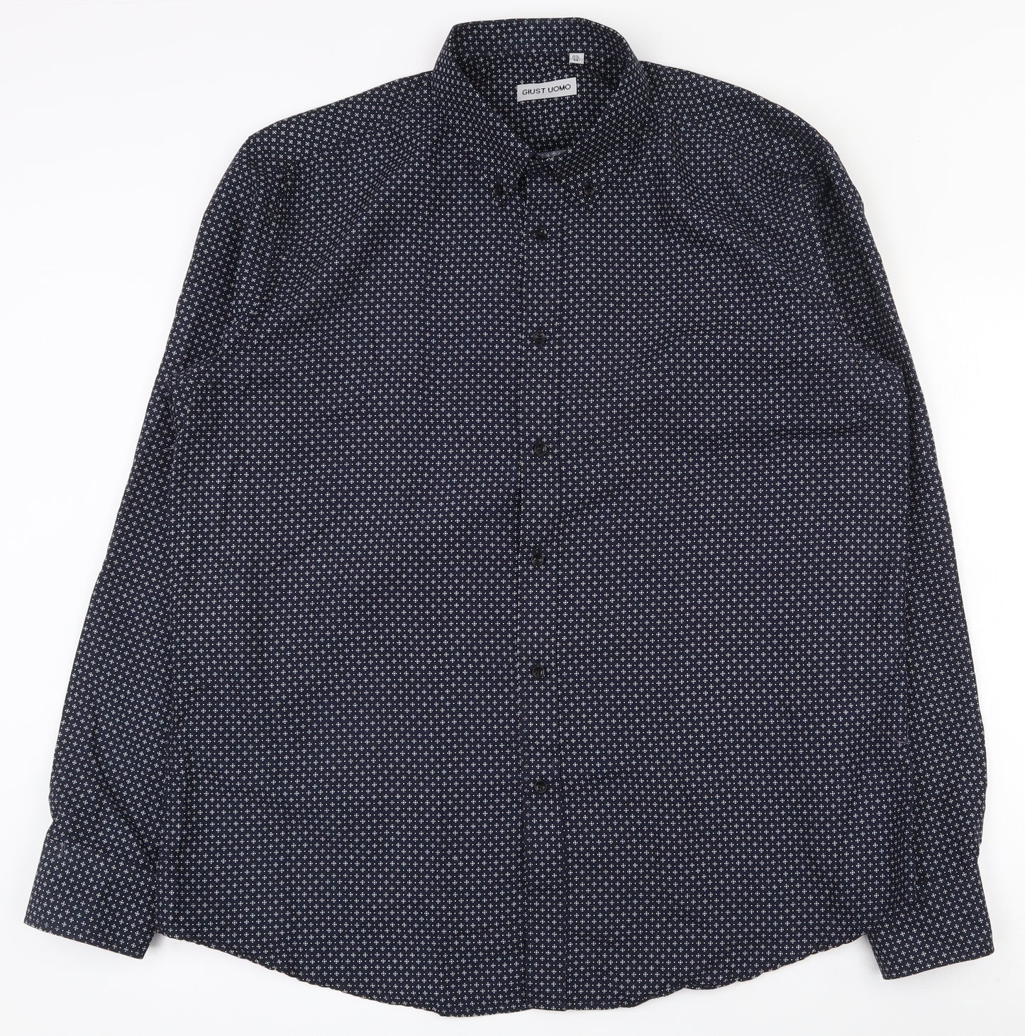 Giust umo Mens Blue Geometric Polyester  Dress Shirt Size 44 Collared Button