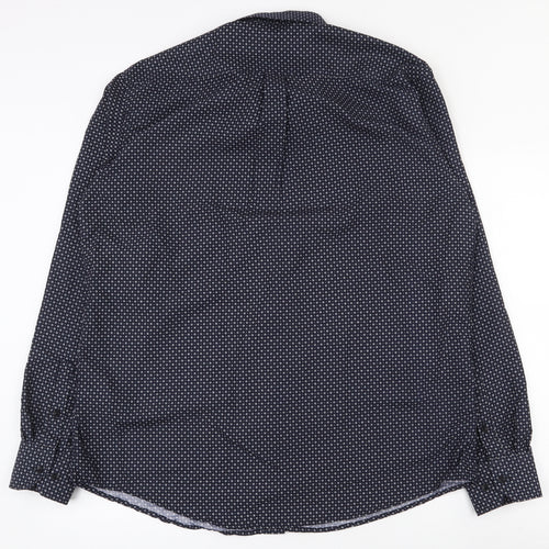 Giust umo Mens Blue Geometric Polyester  Dress Shirt Size 44 Collared Button