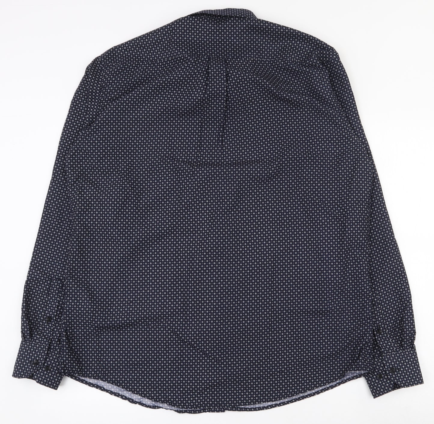 Giust umo Mens Blue Geometric Polyester  Dress Shirt Size 44 Collared Button