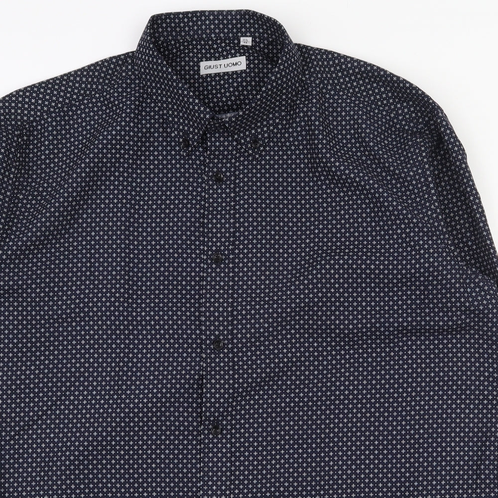 Giust umo Mens Blue Geometric Polyester  Dress Shirt Size 44 Collared Button