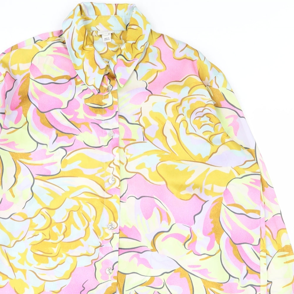 River Island Womens Multicoloured Floral Polyester Basic Button-Up Size 8 Collared