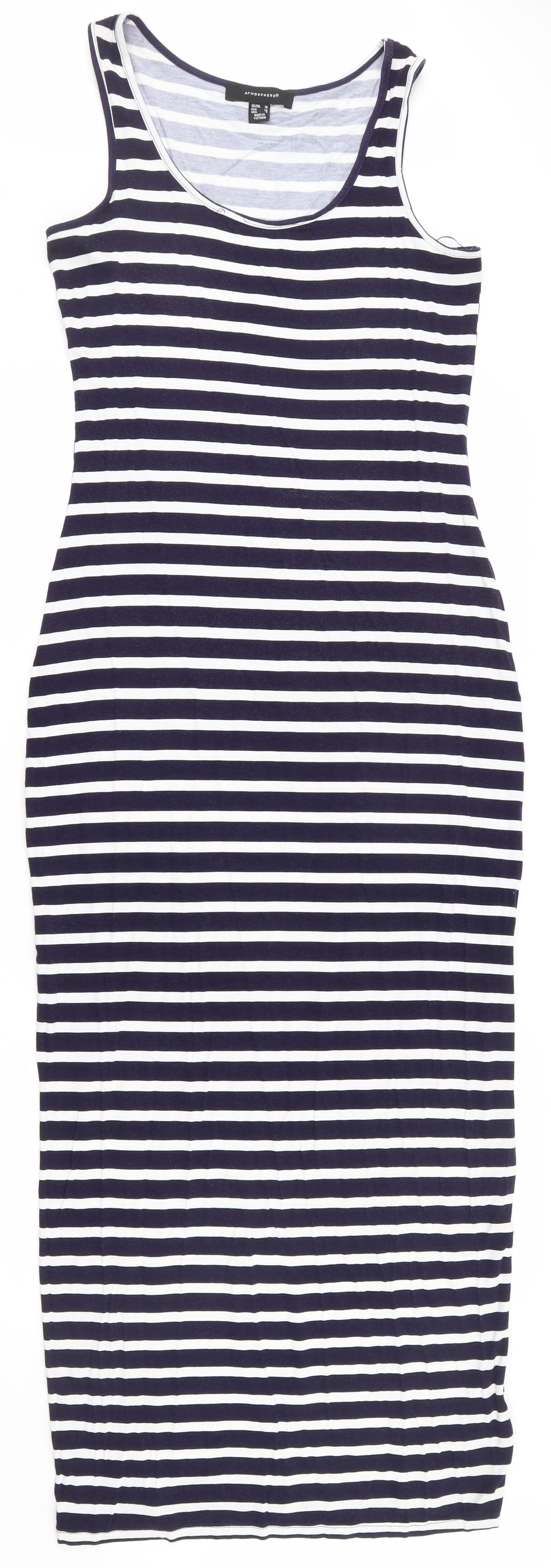 Atmosphere Womens Blue Striped Viscose Bodycon  Size 10  Scoop Neck Pullover