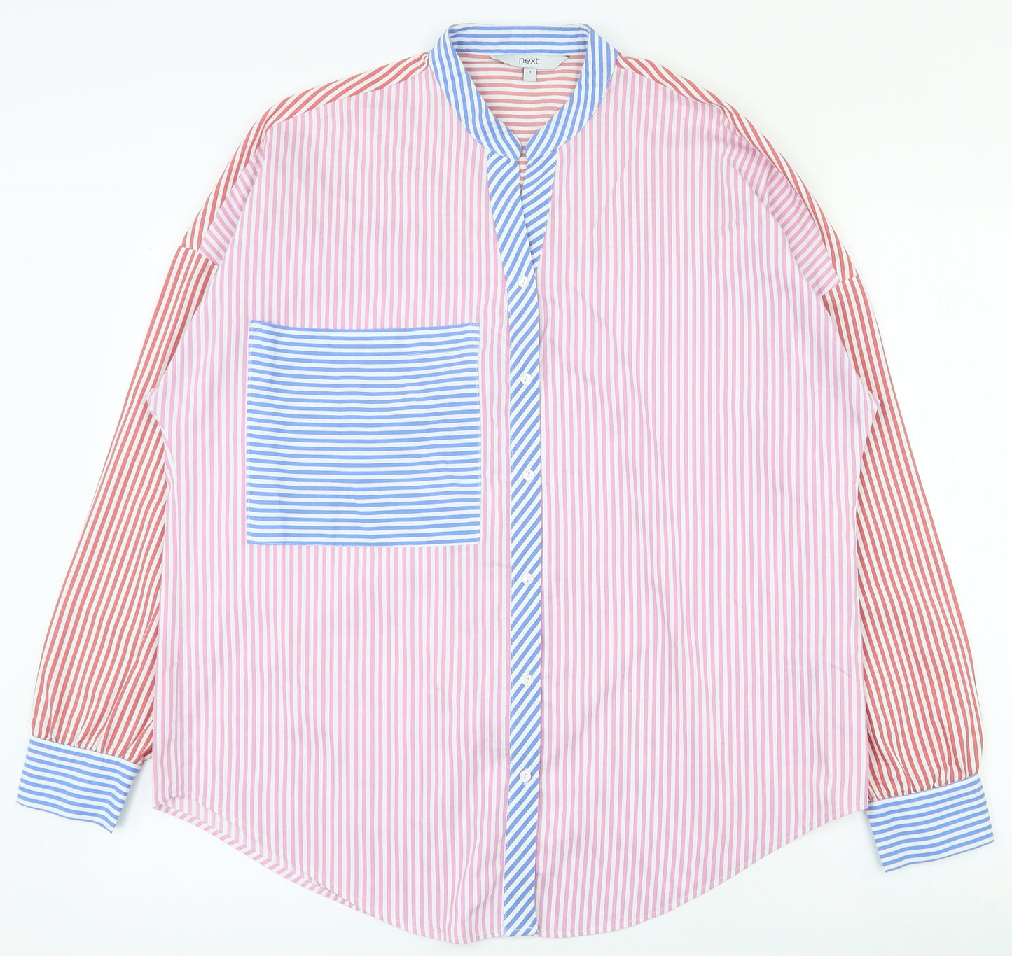NEXT Womens Multicoloured Striped Cotton Basic Button-Up Size 8 Collared