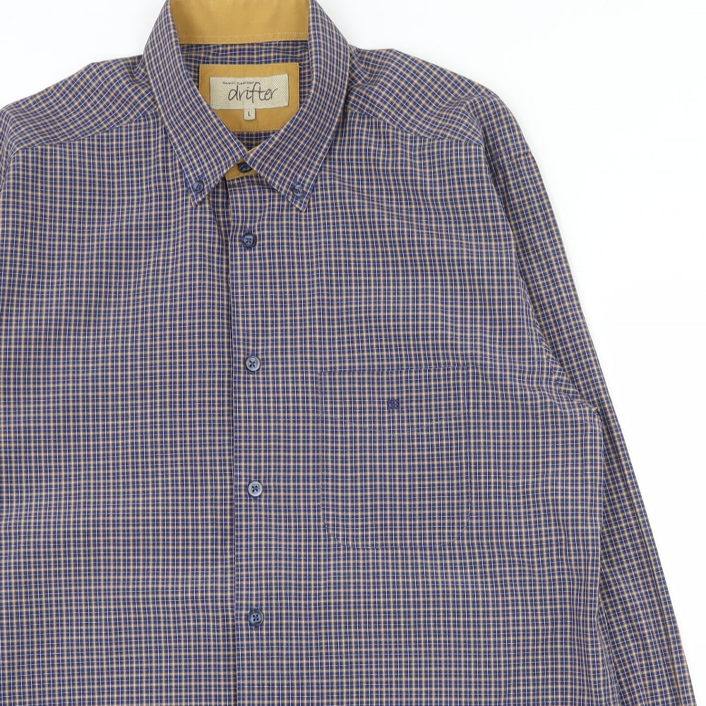 Daniel Grahame Mens Multicoloured Plaid Cotton  Button-Up Size L Collared Button