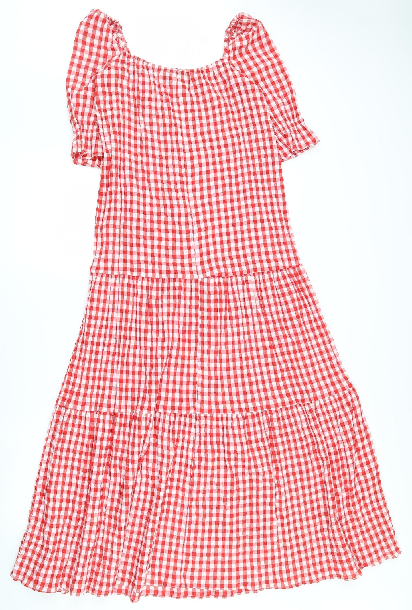 ASOS Womens Red Gingham Polyester Trapeze & Swing  Size 8  Square Neck Pullover