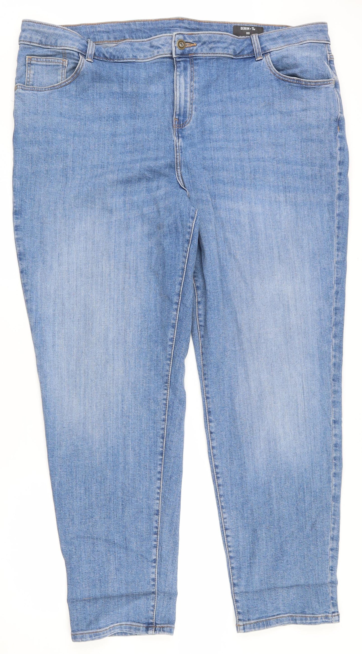 TU Womens Blue  Cotton Straight Jeans Size 22 L27 in Regular Zip