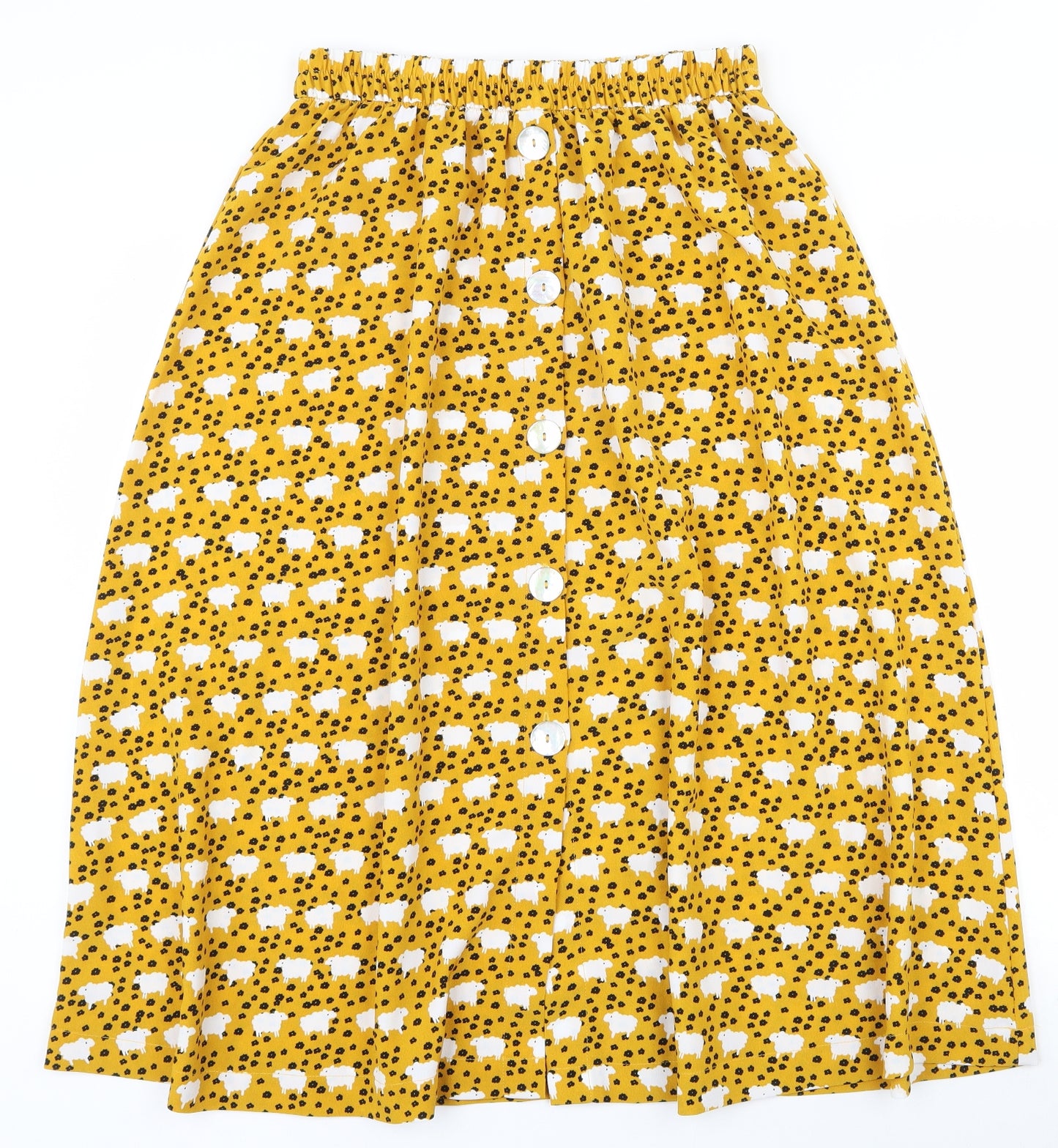 MONKL Womens Yellow Floral Polyester Swing Skirt Size S   Button - Sheep Pattern