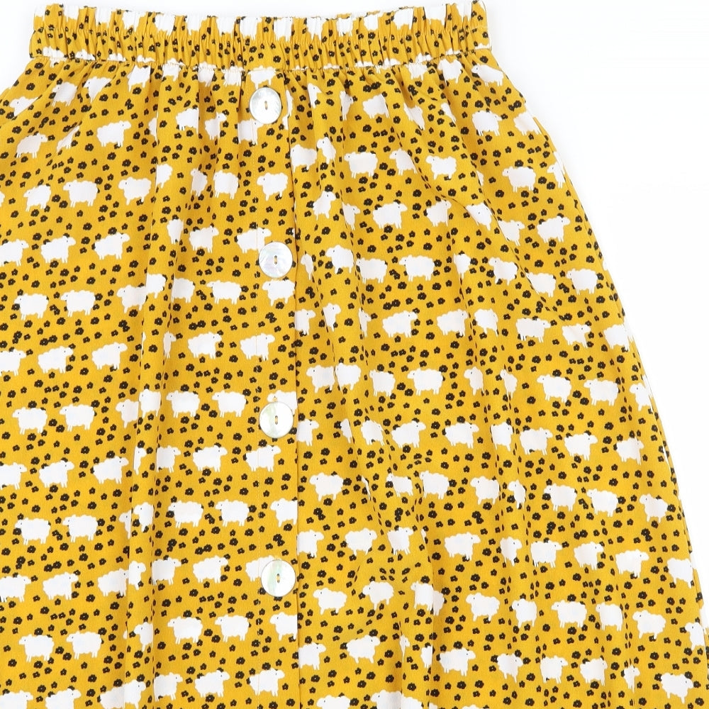 MONKL Womens Yellow Floral Polyester Swing Skirt Size S   Button - Sheep Pattern
