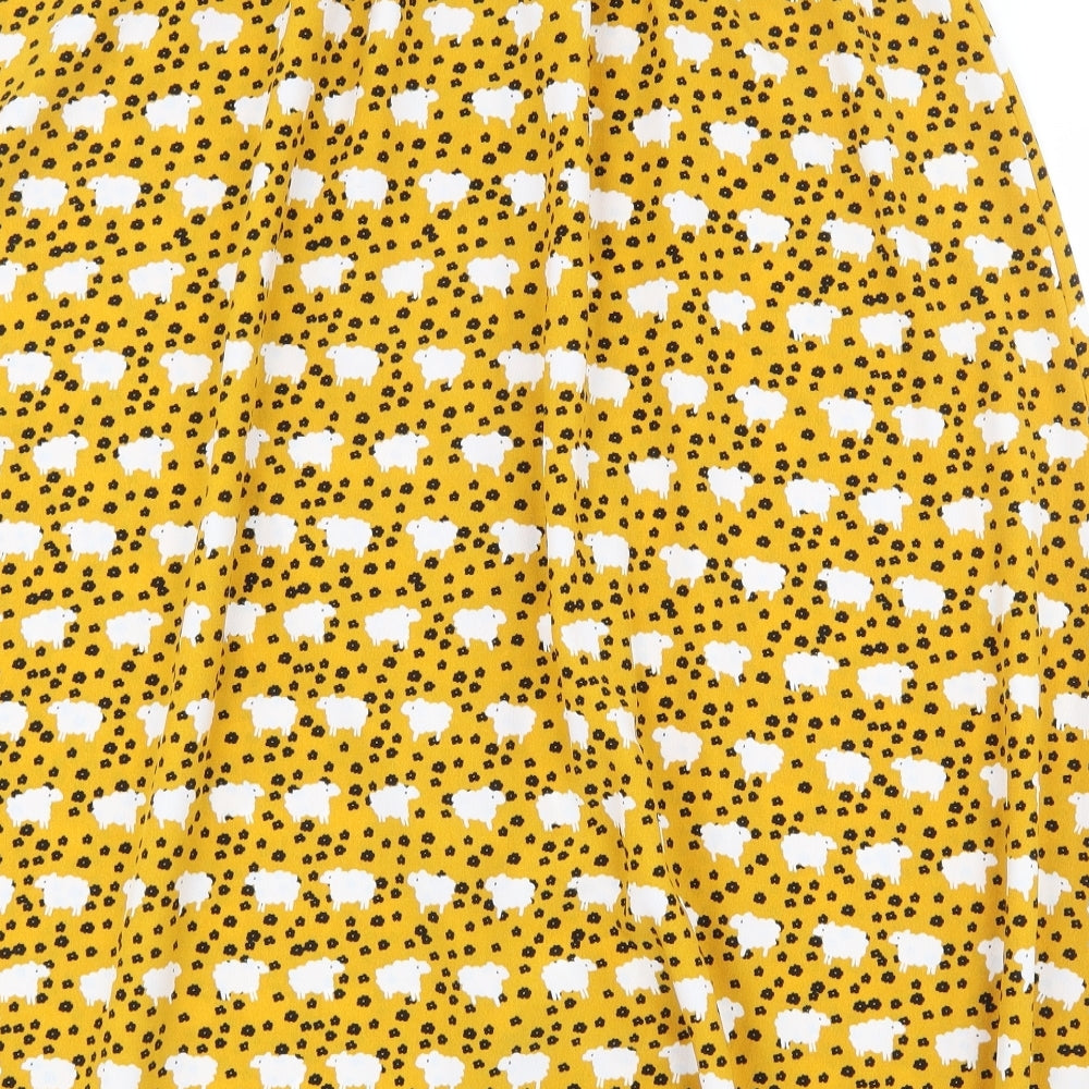 MONKL Womens Yellow Floral Polyester Swing Skirt Size S   Button - Sheep Pattern