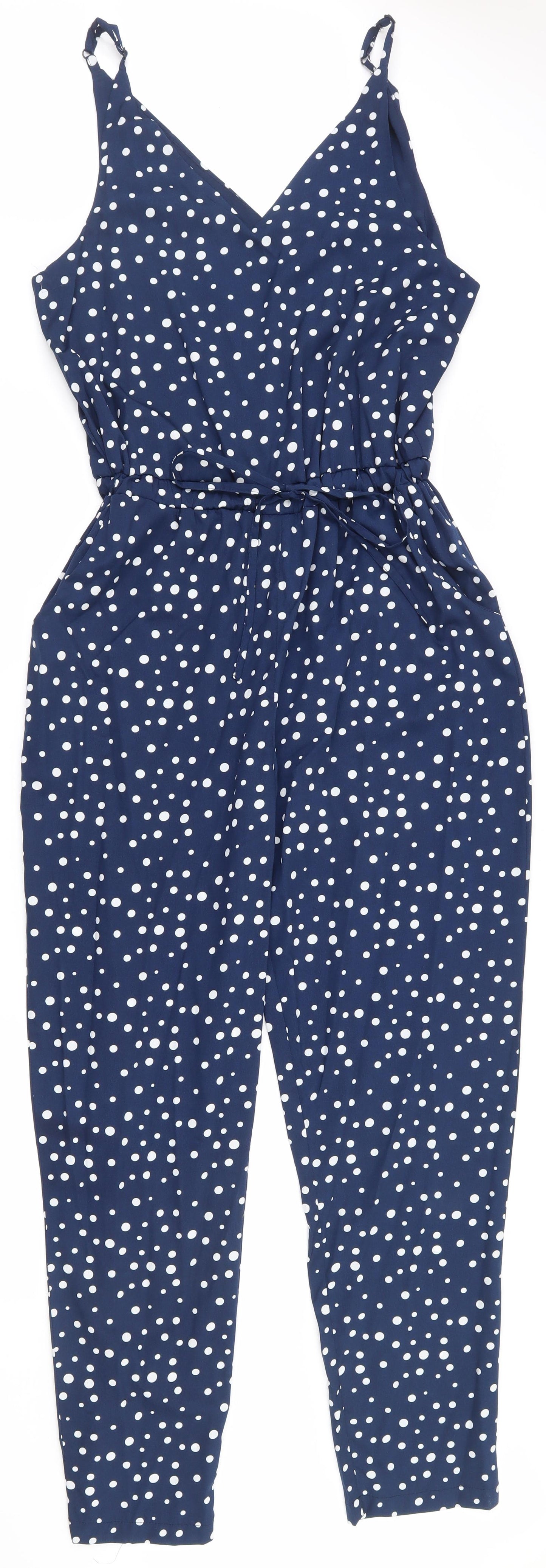 Mela London Womens Blue Polka Dot 100% Polyester Jumpsuit One-Piece Size 10 L27 in Pullover