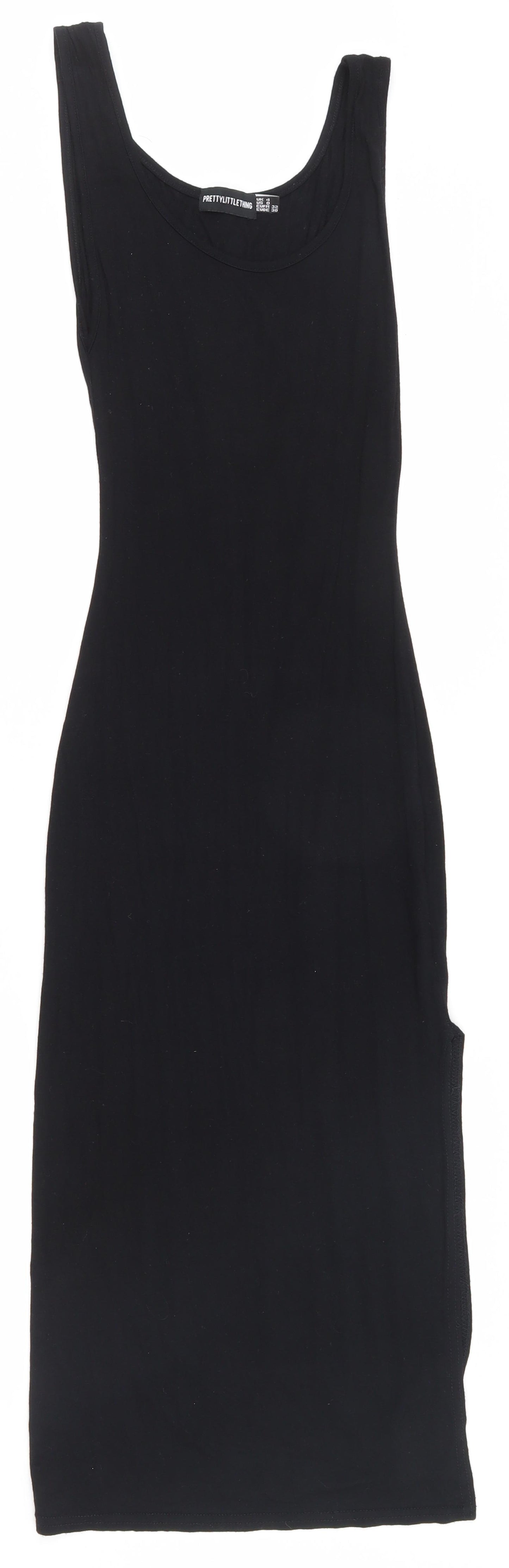 PRETTYLITTLETHING Womens Black  Viscose Bodycon  Size 4  Scoop Neck Pullover