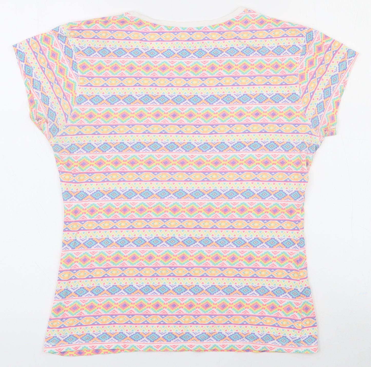 Atmosphere Womens Multicoloured Geometric 100% Cotton Basic T-Shirt Size 10 Round Neck