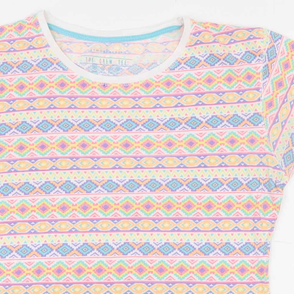 Atmosphere Womens Multicoloured Geometric 100% Cotton Basic T-Shirt Size 10 Round Neck