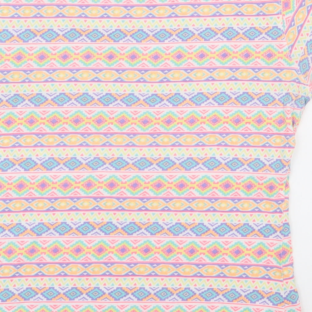 Atmosphere Womens Multicoloured Geometric 100% Cotton Basic T-Shirt Size 10 Round Neck