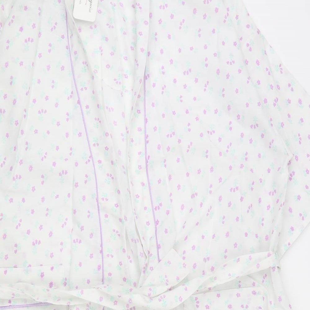 La Marquise Womens White Floral Polyester Top Robe Size L  Tie