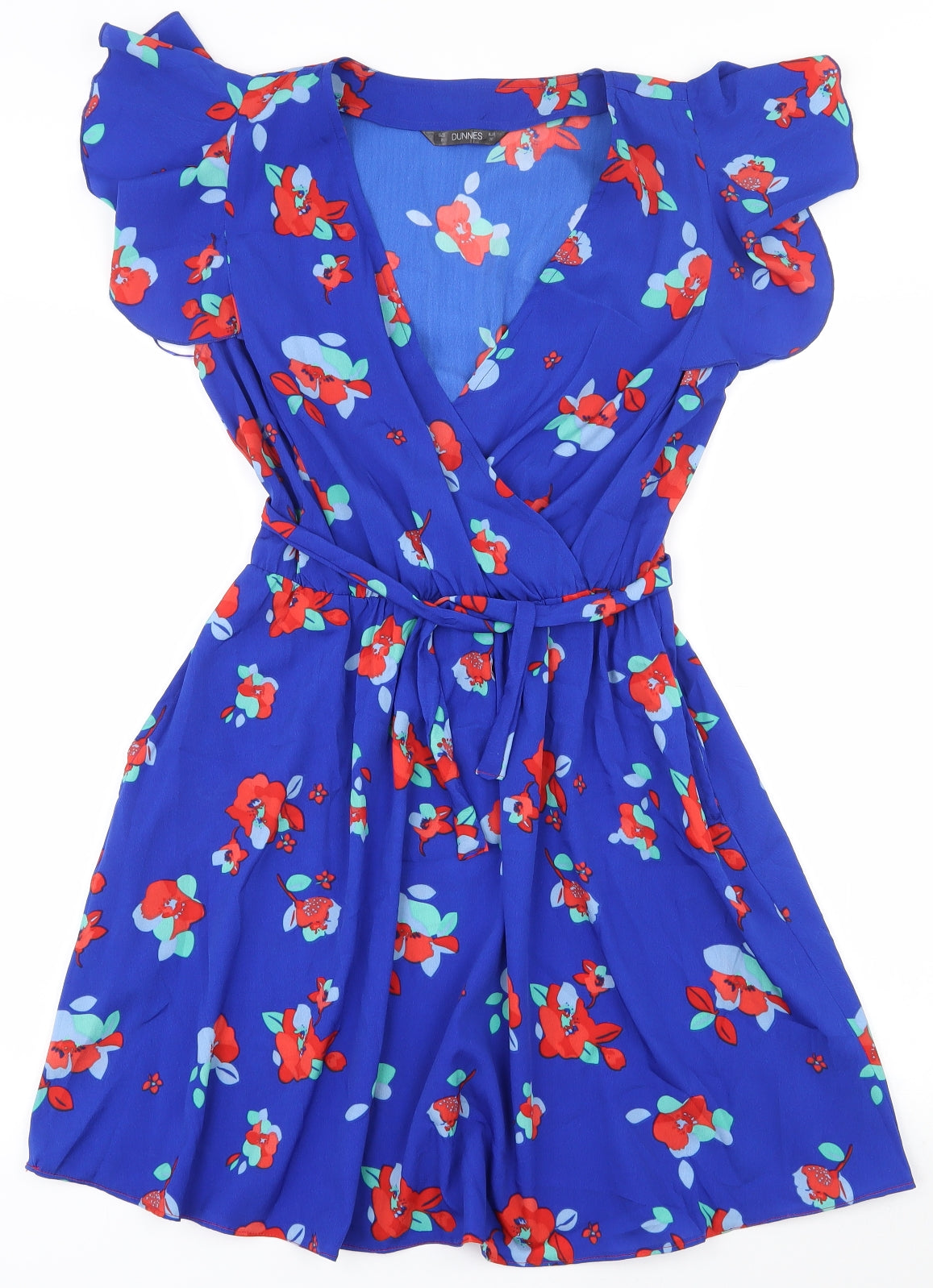 Dunnes Stores Womens Blue Floral Polyester Fit & Flare  Size 8  V-Neck Pullover