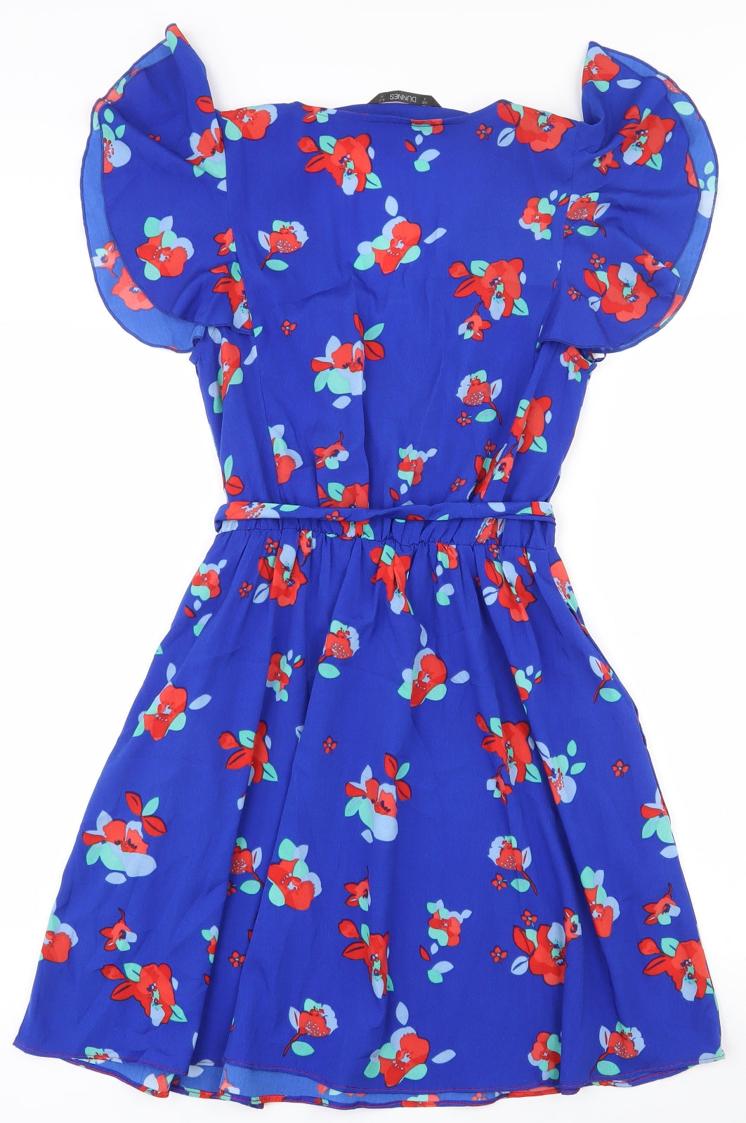Dunnes Stores Womens Blue Floral Polyester Fit & Flare  Size 8  V-Neck Pullover