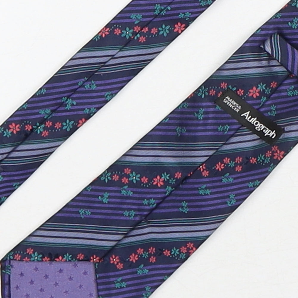 Autograph  Mens Multicoloured Striped Silk Pointed Tie One Size