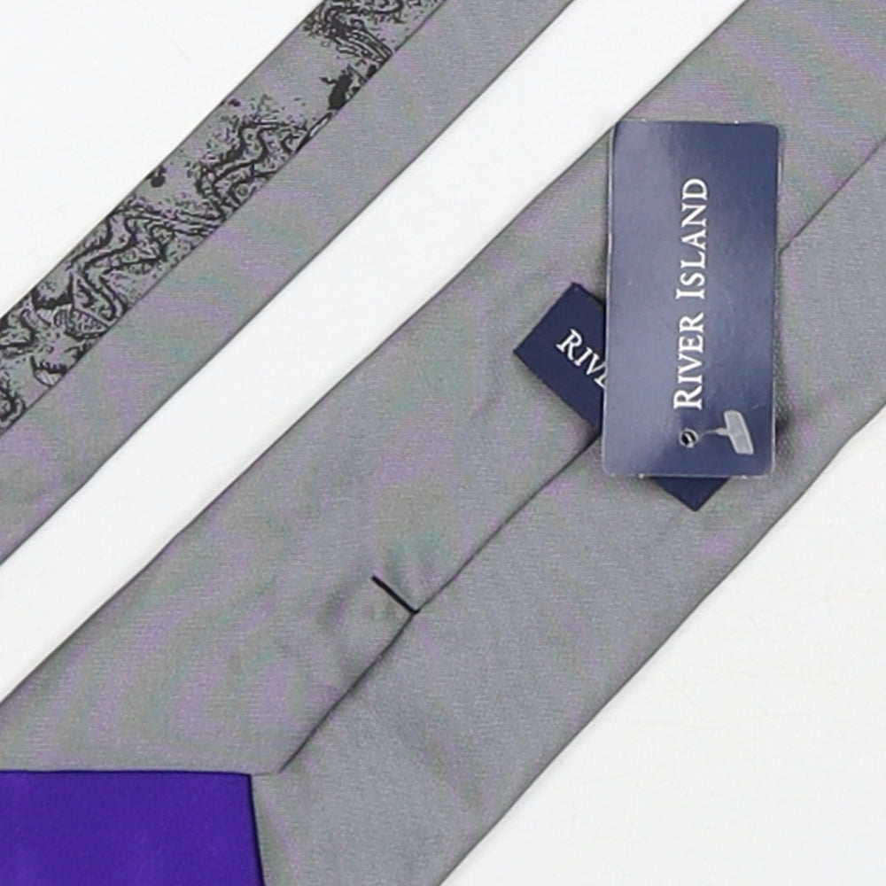 River Island  Mens Grey Geometric Polyester Pointed Tie One Size