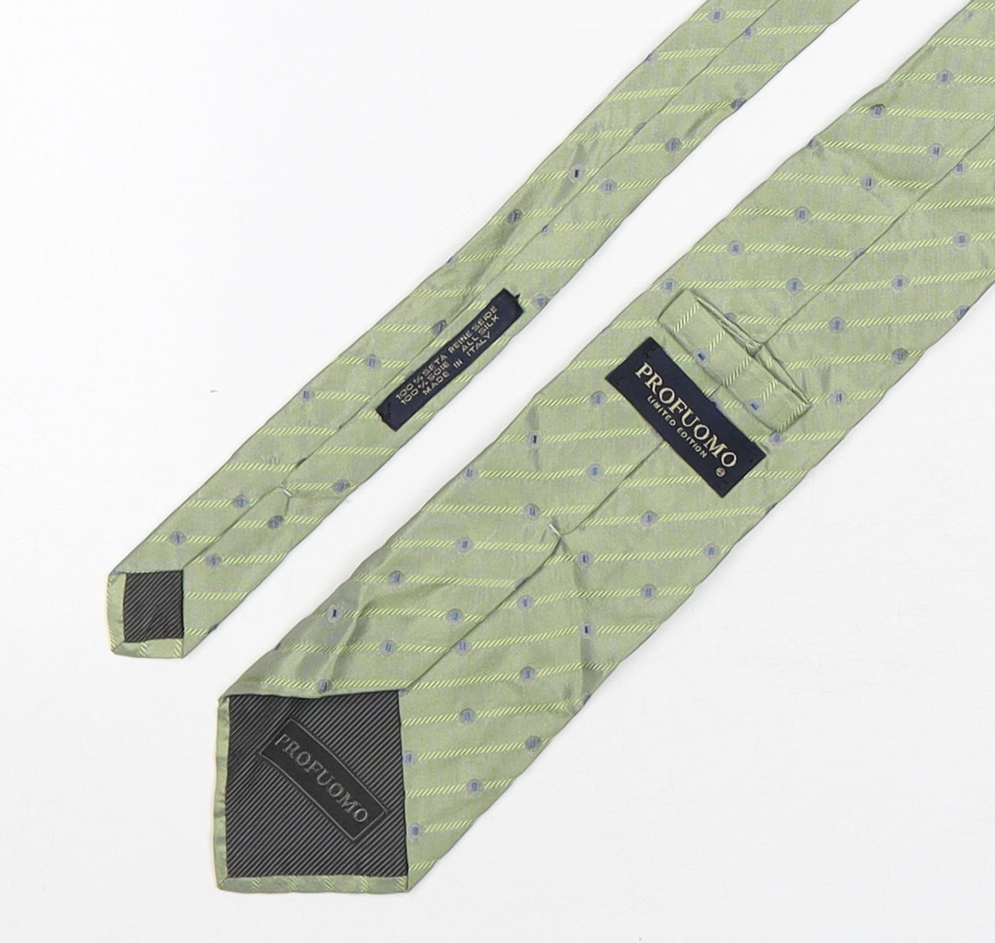 Profuomo Mens Green Geometric Silk Pointed Tie One Size
