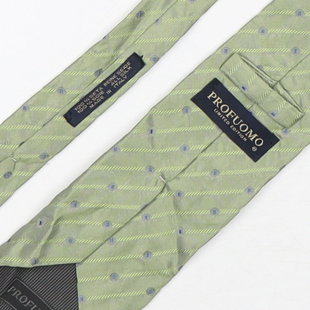 Profuomo Mens Green Geometric Silk Pointed Tie One Size